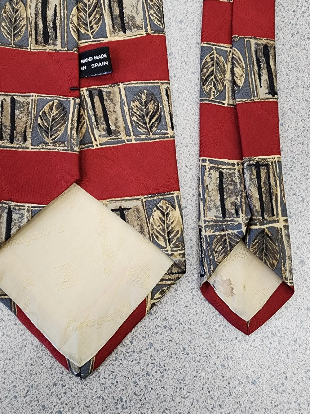 Fumagalli's for Neiman Marcus Red Gold Leaf Printed Silk Tie Spain